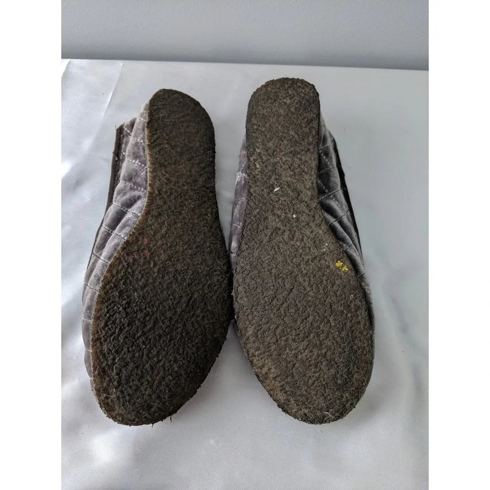 Tory Burch Womens Charcoal Grey Quilted Velvet Faux Shearling Slippers Size 9